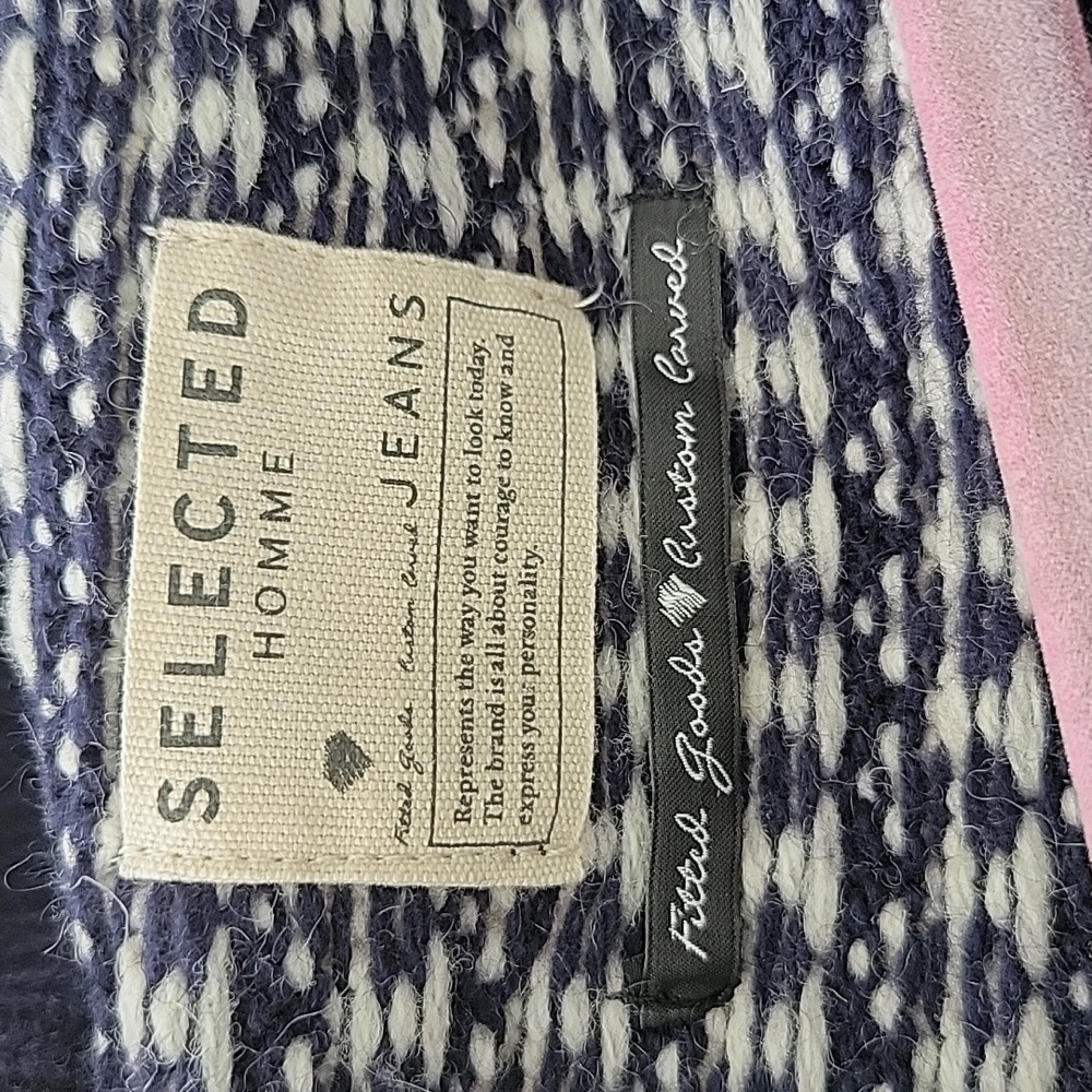Selected Homme Shawl Neck Cardigan Lambs Wool Blue & White Dotted Sz S - Picture 4 of 11